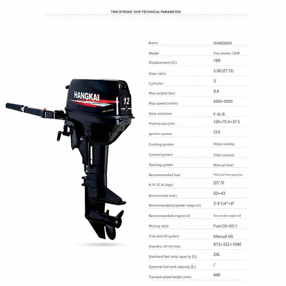 MIDUO 169CC Outboard Motor Marine Engine with Water - Cooling CDI Tiller Control System
