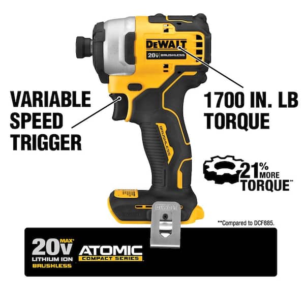 ATOMIC 20V MAX Cordless Brushless Compact 1/4 In. Impact Driver, (2) 20V 1.3ah Batteries, Charger, and Bag