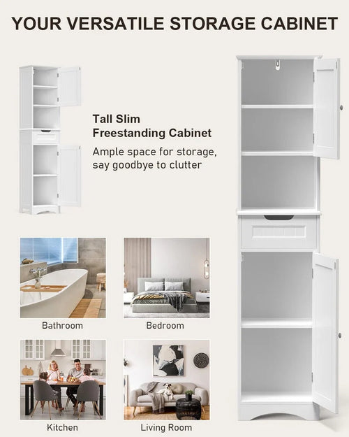 Aiho 67h Bathroom Storage Cabinet with 2 Doors and 1 Drawer for Bathroom, Bedroom, Kitchen, and Living Room - White