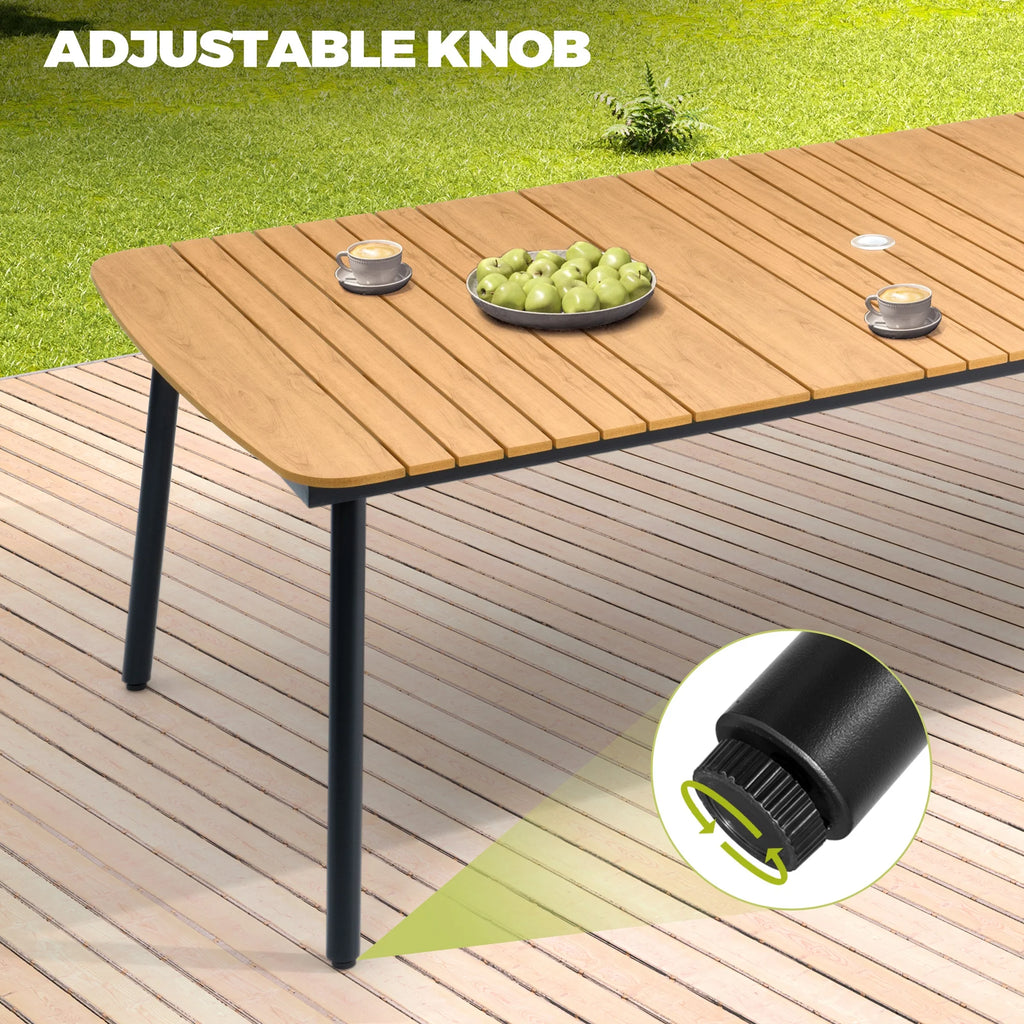 Pellebant 93 Outdoor Dining Table for 8 - 10 People, Patio Rectangle Table with Wood - Like Tabletop and Umbrella Hole, Aluminum Frame for Garden, Lawn, or Backyard, Brown