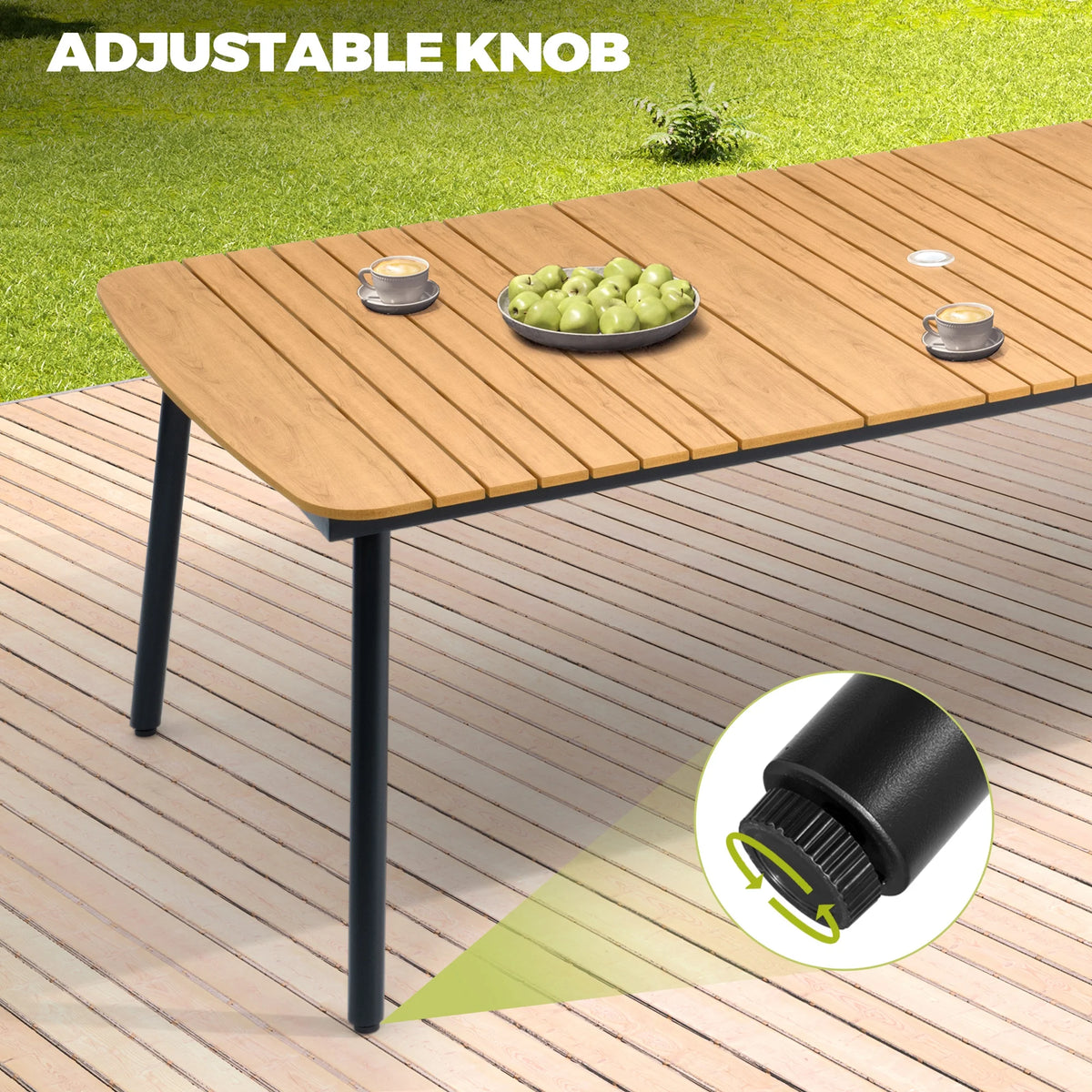 Pellebant 93 Outdoor Dining Table for 8 - 10 People, Patio Rectangle Table with Wood - Like Tabletop and Umbrella Hole, Aluminum Frame for Garden, Lawn, or Backyard, Brown