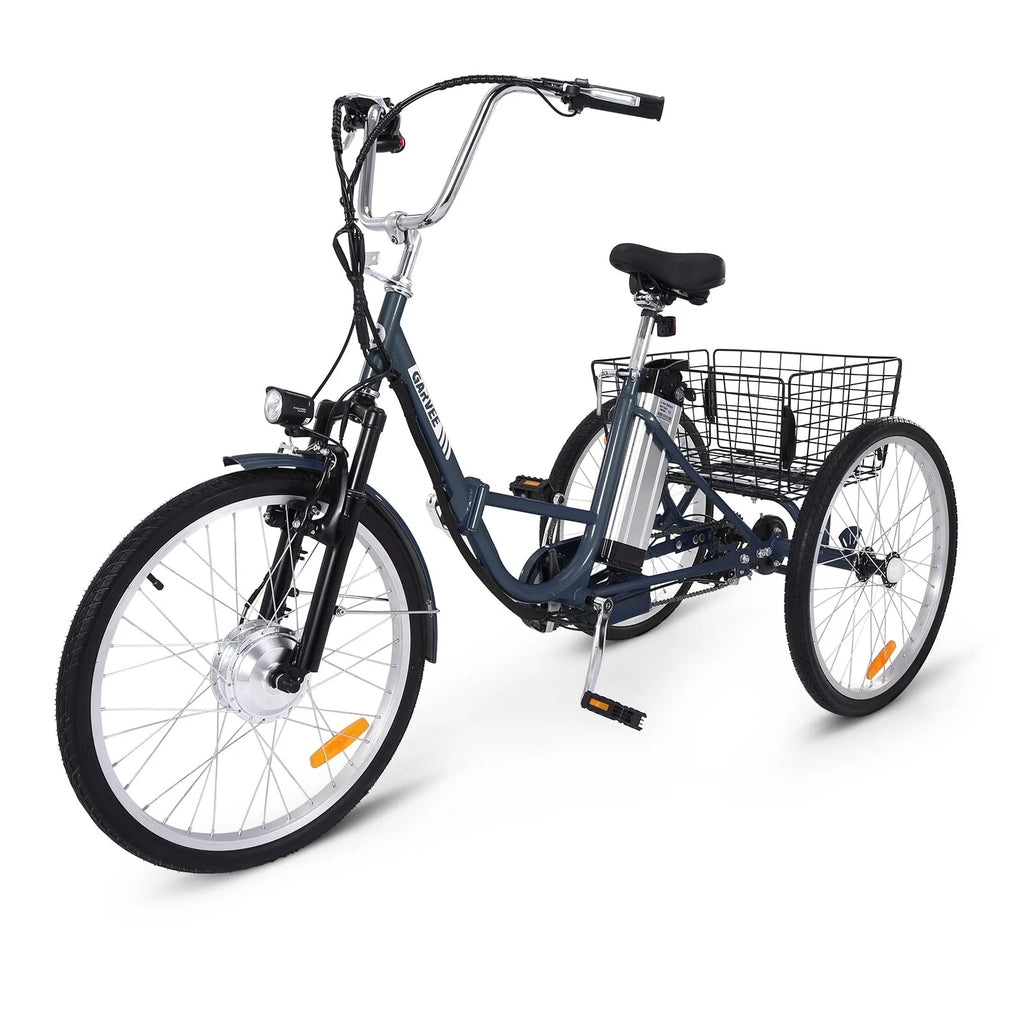 Patikuin Electric Tricycle for Adults, 26 Trike 3 - Wheel 36V 250W 7 Speeds with Basket, Folding E - Bike, up to 15.5 MPH, Gray