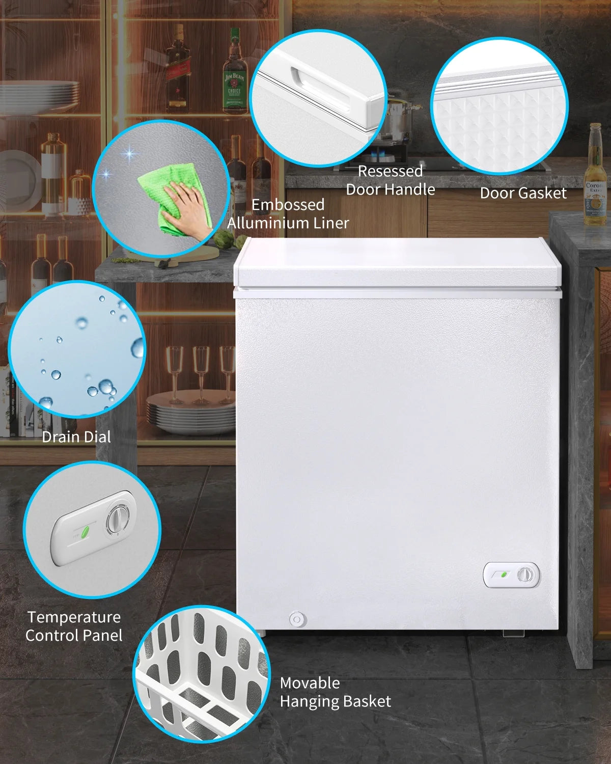 Muhub 10.0 cu ft Chest Freezer, Deep Freezer with Removable Baskets, Adjustable Temperature, White