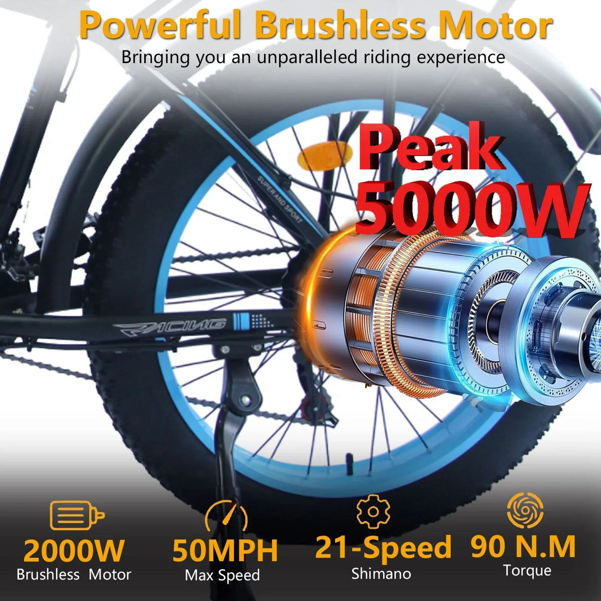Peak 5000W - Electric - Bike for Adults - Men, Dual - Motor - Ebike 50MPH - Hunting - Ebike, 60V 25AH Long Range Dirtbike, 26 x 4.0 Fat - Tire - Electric - Bicycle, AWD 21 - Speed Mountain Bike for Off - Road Snow Sand
