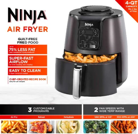 Ninja 4QT Air Fryer, Black, AF100WM