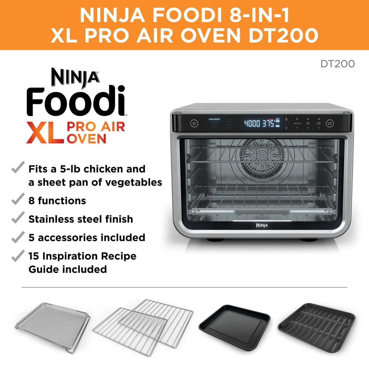 Ninja? Foodi? 8 - in - 1 XL Pro Air Fry Oven, Large Countertop Convection Oven, DT200