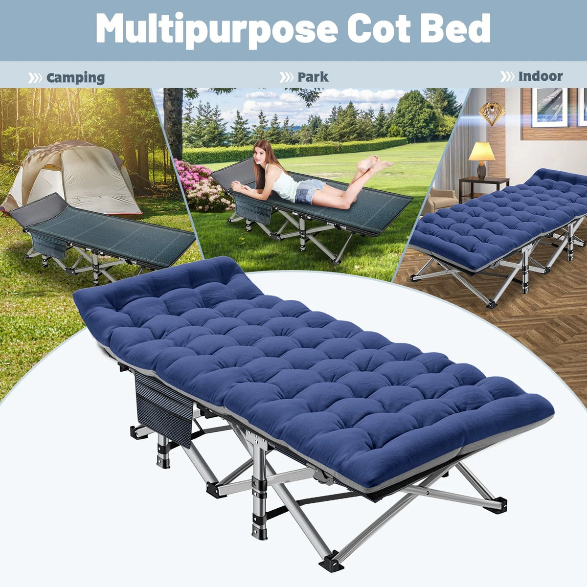 MOPHOTO 2 Pack Camping Cot for Adult, Portable Sleep Cot Bed with Carry Bag for Home/Office Nap, Folding Bed Cot with 3.3 in 2 Sided Mattress, Guest Bed