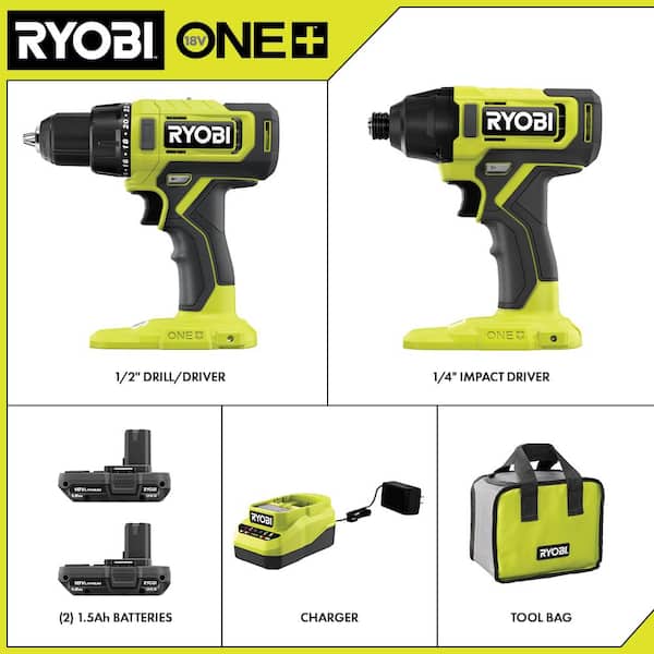 ONE+ 18V Cordless 2 - Tool Combo Kit with Drill/Driver, Impact Driver, (2) 1.5 Ah Batteries, and Charger