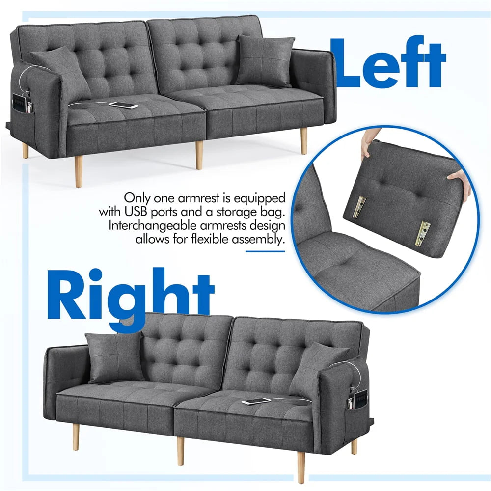 Alden Design Memory Foam Convertible Futon Sofa Bed with USB, Gray