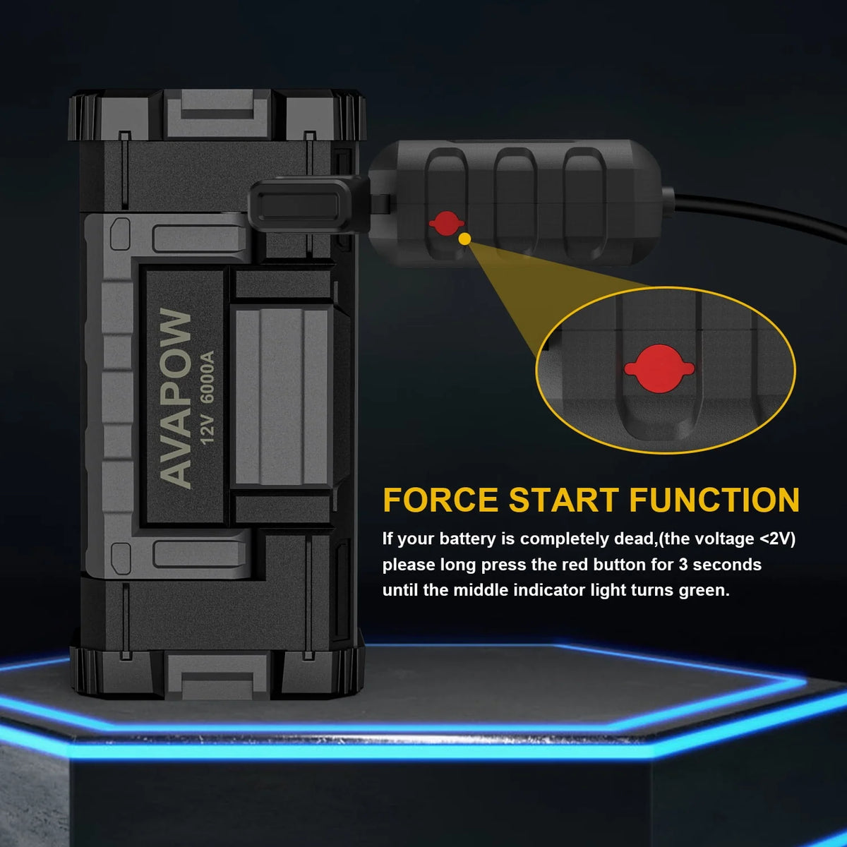AVAPOW 6000A Car Battery Jump Starter(for All Gas or Upto 12 L Diesel) Powerful Car Jump Starter with Dual USB Quick Charge and DC Output, 12V Jump Pack with Built - in LED Bright Light