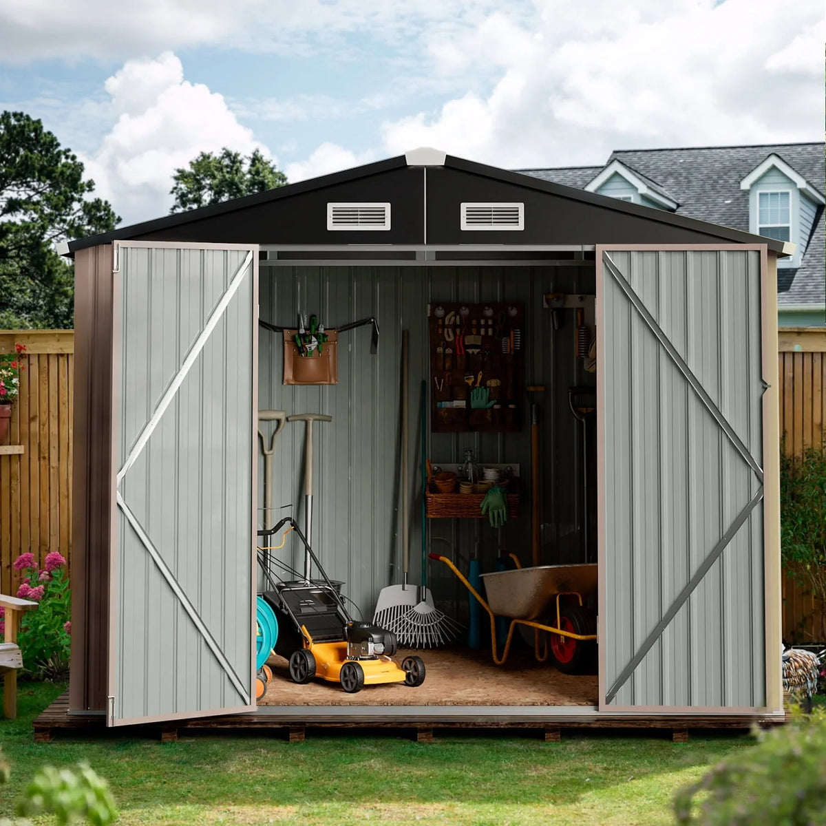 Aoxun 6 x 4 Ft. Outdoor Metal Storage Shed with Lock for Backyard, Garden