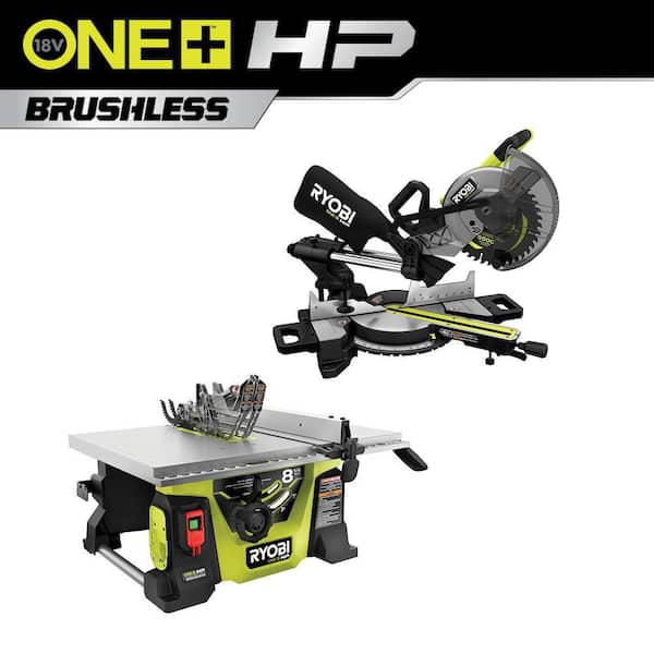 ONE+ HP 18V Brushless Cordless 2 - Tool Combo Kit with Miter Saw and Compact Portable Jobsite Table Saw (Tools Only)