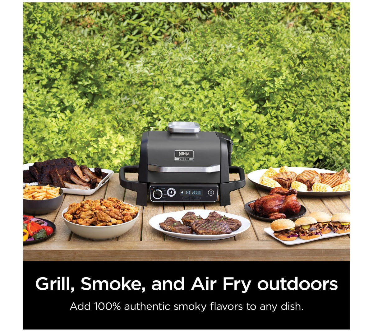 Ninja 7-in-1 Woodfire Electric Outdoor Grill &Air Fryer Grill .Grey - MadeInUSA