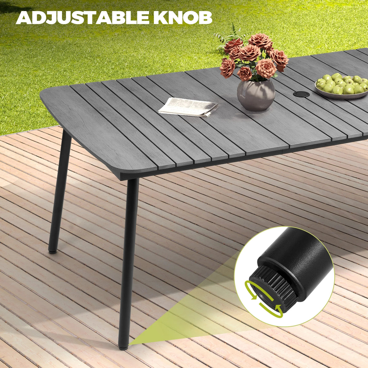 Pellebant 93 Outdoor Dining Table for 8 - 10 People, Patio Rectangle Table with Wood - Like Tabletop and Umbrella Hole, Aluminum Frame for Garden, Lawn, or Backyard, Brown