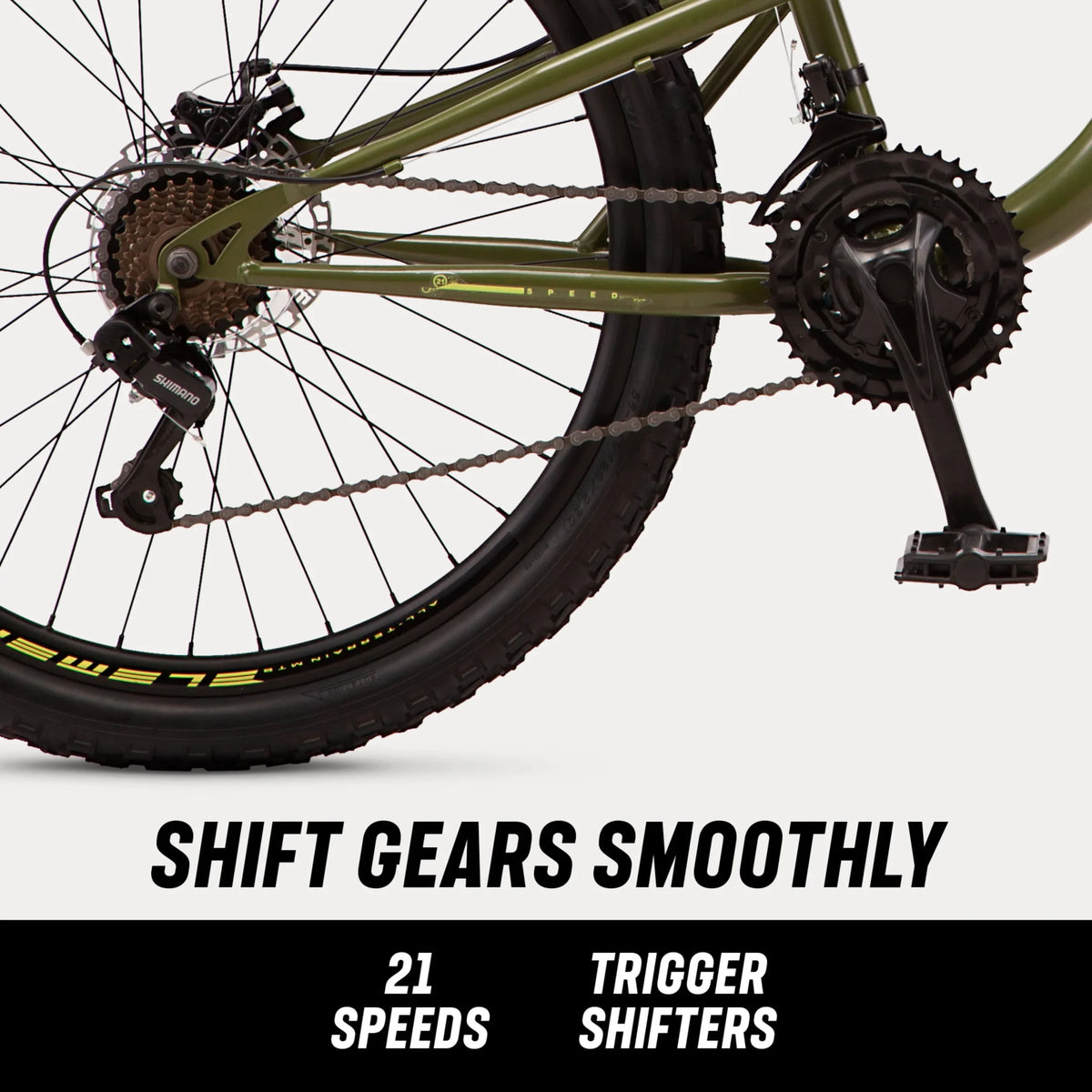 Mongoose Bash Suspension Mountain Bike, 21 Speeds, 26 - Inch Wheels, Green