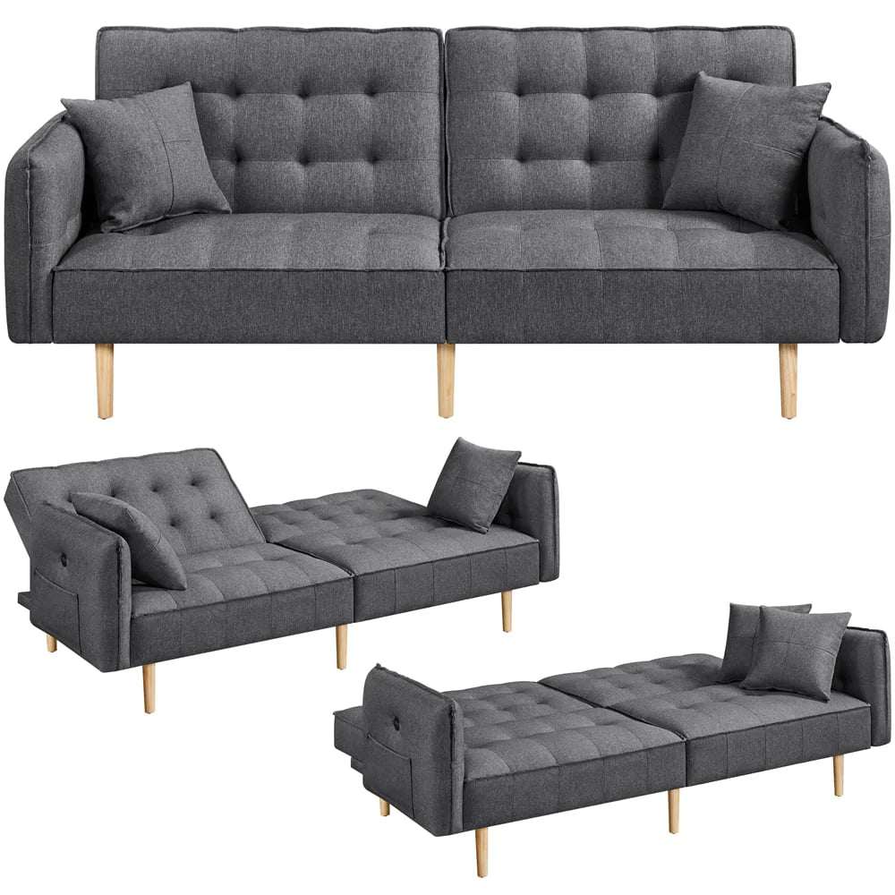 Alden Design Memory Foam Convertible Futon Sofa Bed with USB, Gray