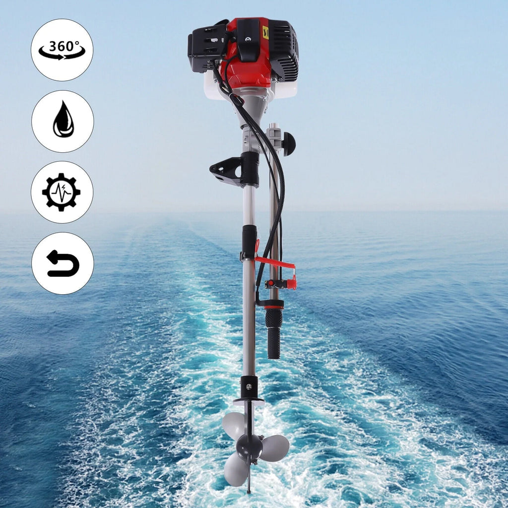 Oukaning 52CC 2.3HP 2stroke Outboard Motor Boat Engine W/ Air Cooling System 8500r/Min for Inflatable Boats, Rubber Boats, Fishing Boats