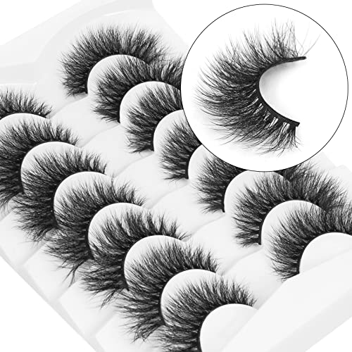 DYSILK Cat Eye Eyelashes - 7 Pairs 8D Faux Lashes - Mink Lashes Fluffy Wispy Natural Look False Eyelashes Long Lashes Pack Soft Reusable 3D Cat Eye 16mm