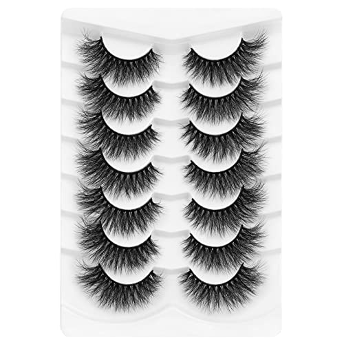 DYSILK Cat Eye Eyelashes - 7 Pairs 8D Faux Lashes - Mink Lashes Fluffy Wispy Natural Look False Eyelashes Long Lashes Pack Soft Reusable 3D Cat Eye 16mm
