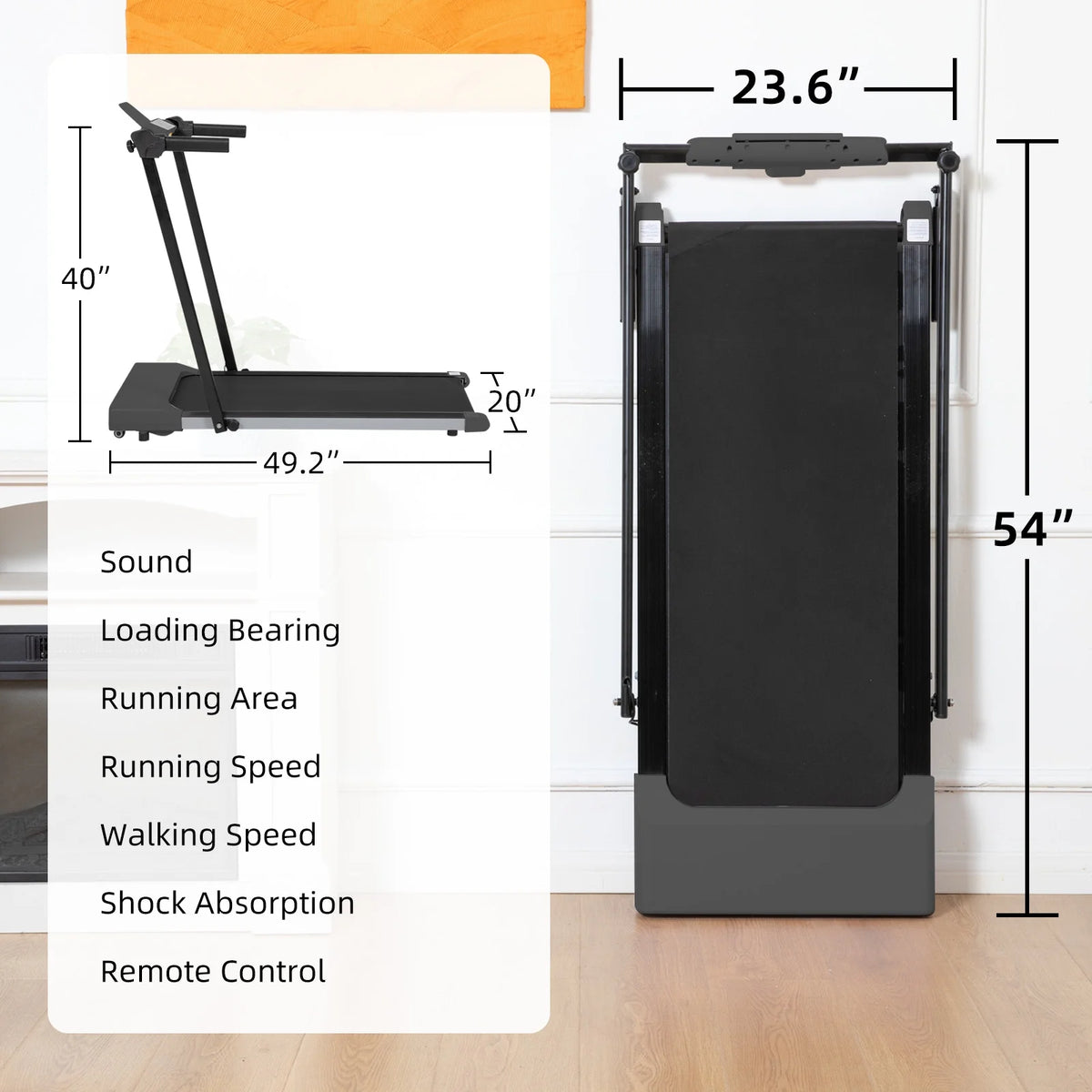 Ambifirner Portable Folding Treadmill, 3.0 HP Foldable Compact Treadmill for Home Office with 300 lb Capacity for Walking & Running