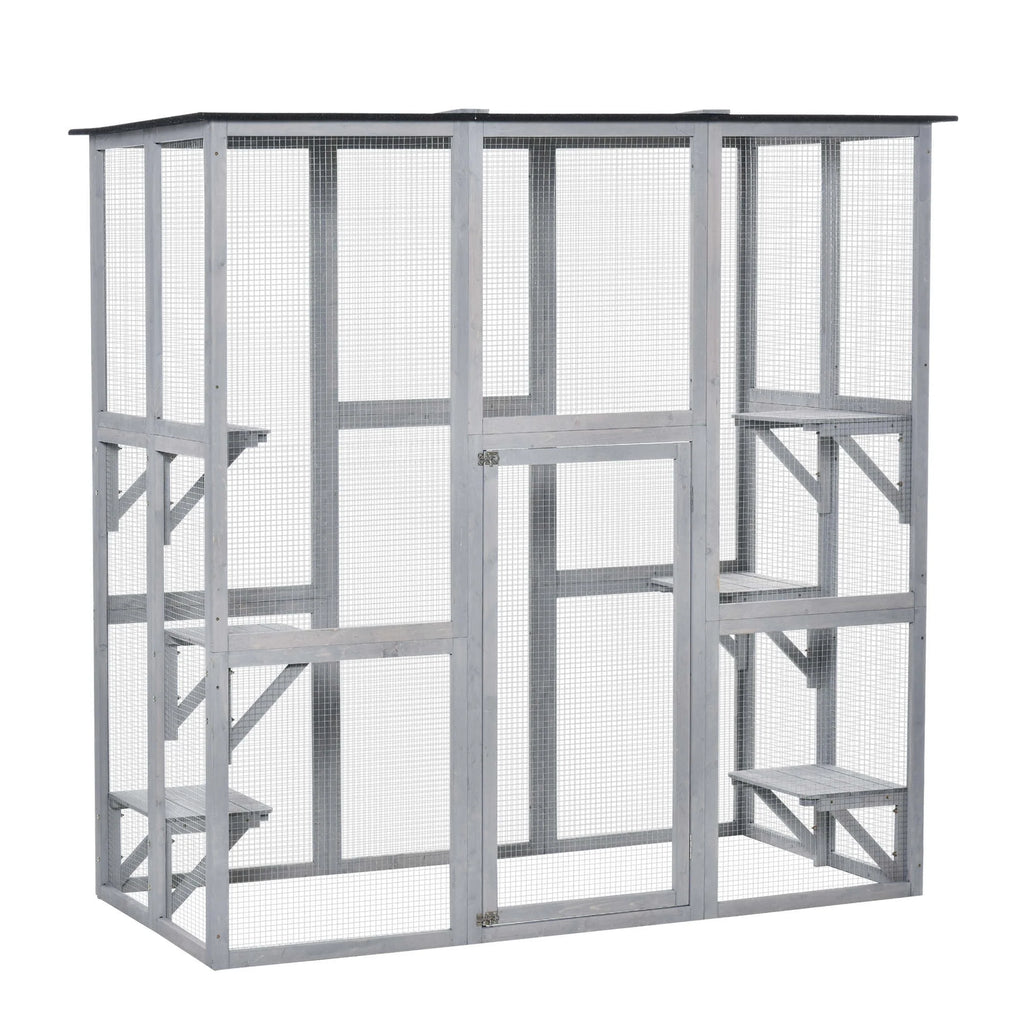Pawhut Wooden Catio Enclosure with Weather Protection, 6 Platforms, Outdoor, Large, 71 x 38.5 x 71