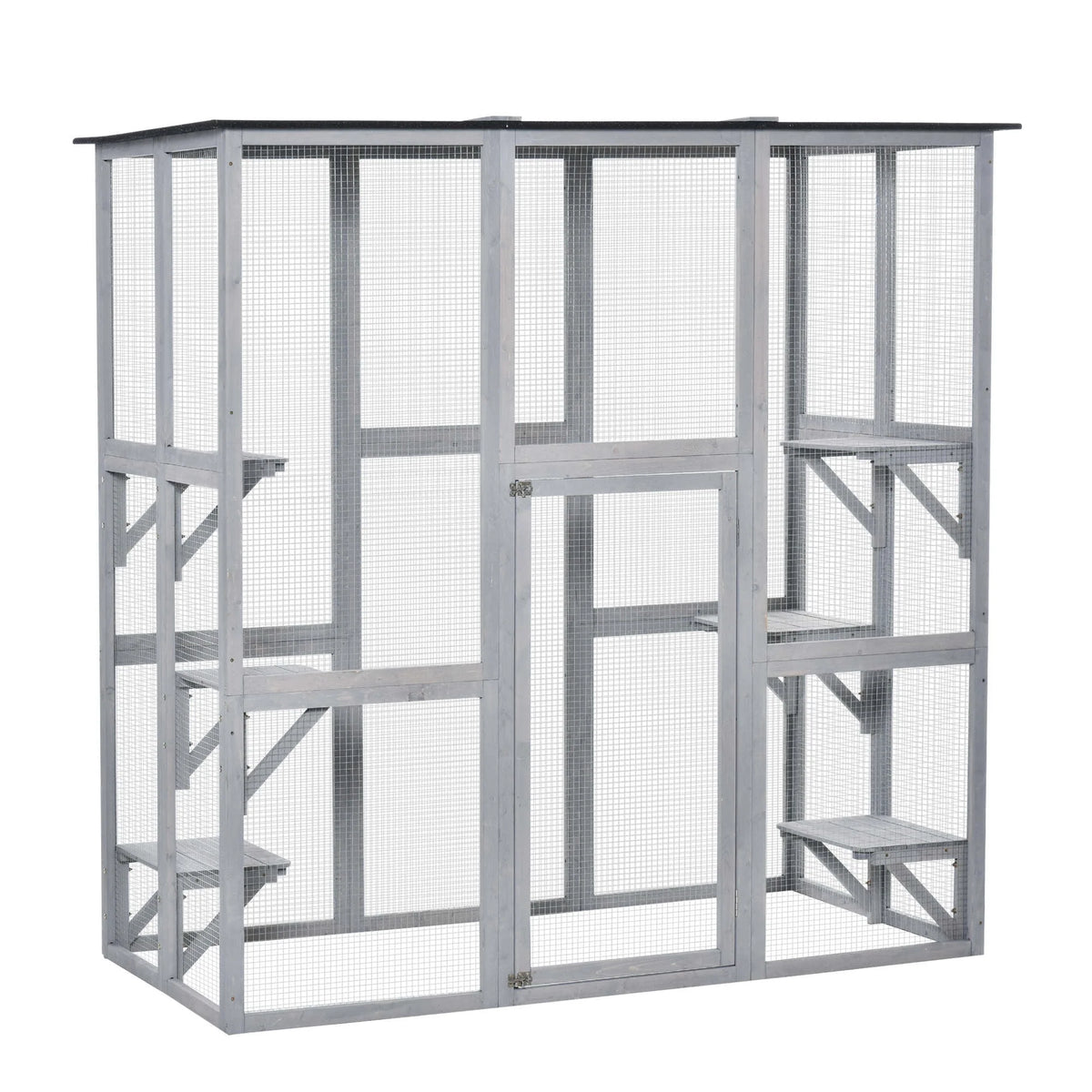 Pawhut Wooden Catio Enclosure with Weather Protection, 6 Platforms, Outdoor, Large, 71 x 38.5 x 71