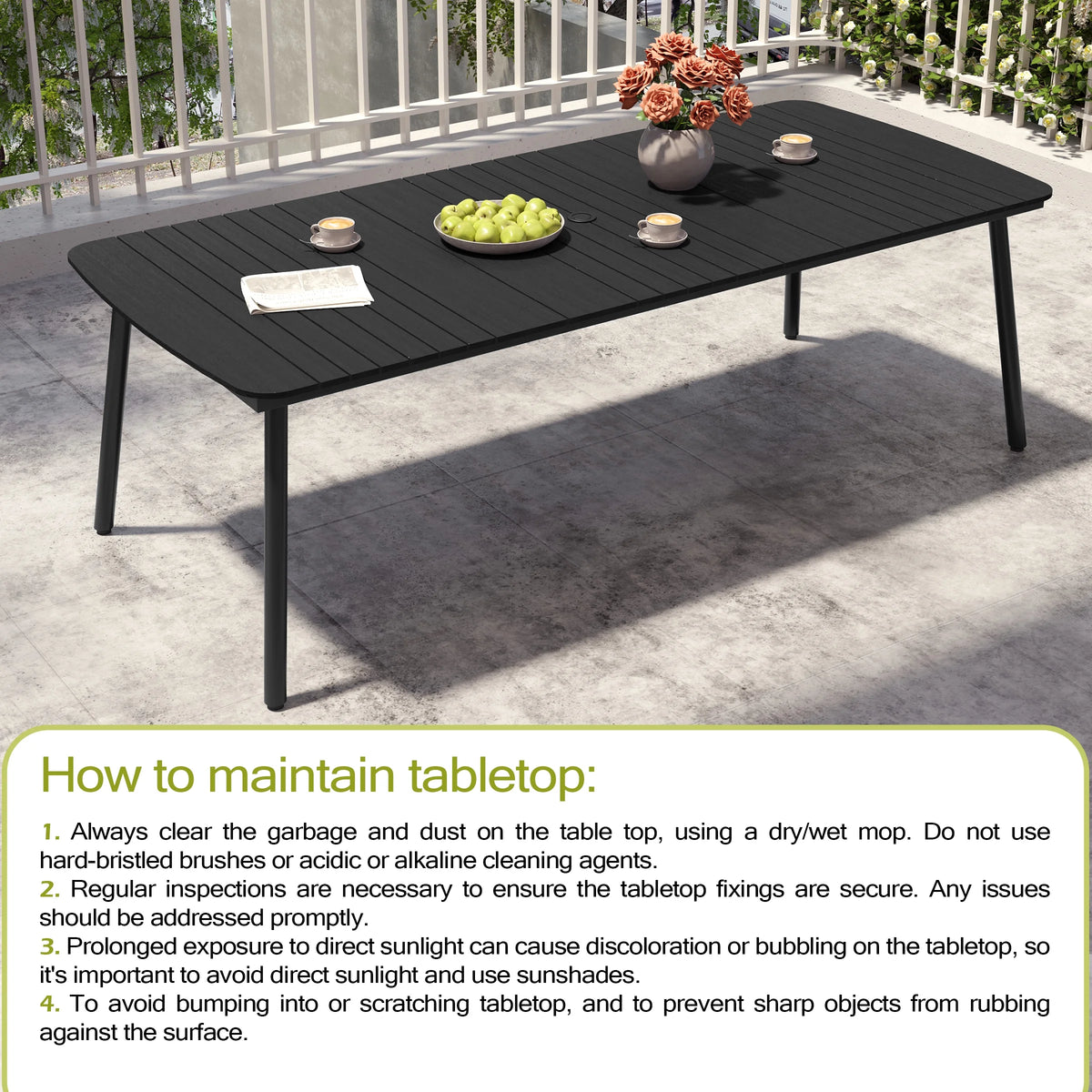Pellebant 93 Outdoor Dining Table for 8 - 10 People, Patio Rectangle Table with Wood - Like Tabletop and Umbrella Hole, Aluminum Frame for Garden, Lawn, or Backyard, Brown
