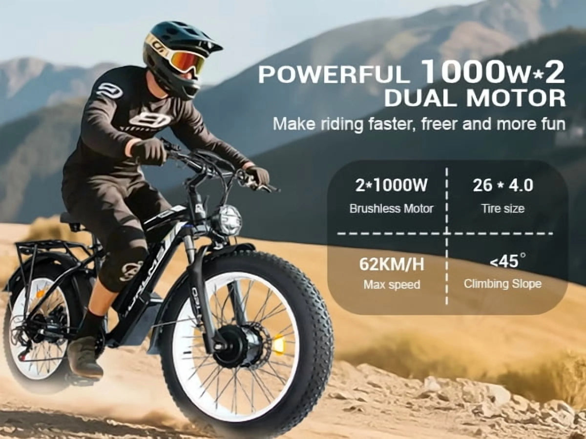Peak 5000W - Electric - Bike for Adults - Men, Dual - Motor - Ebike 50MPH - Hunting - Ebike, 60V 25AH Long Range Dirtbike, 26 x 4.0 Fat - Tire - Electric - Bicycle, AWD 21 - Speed Mountain Bike for Off - Road Snow Sand