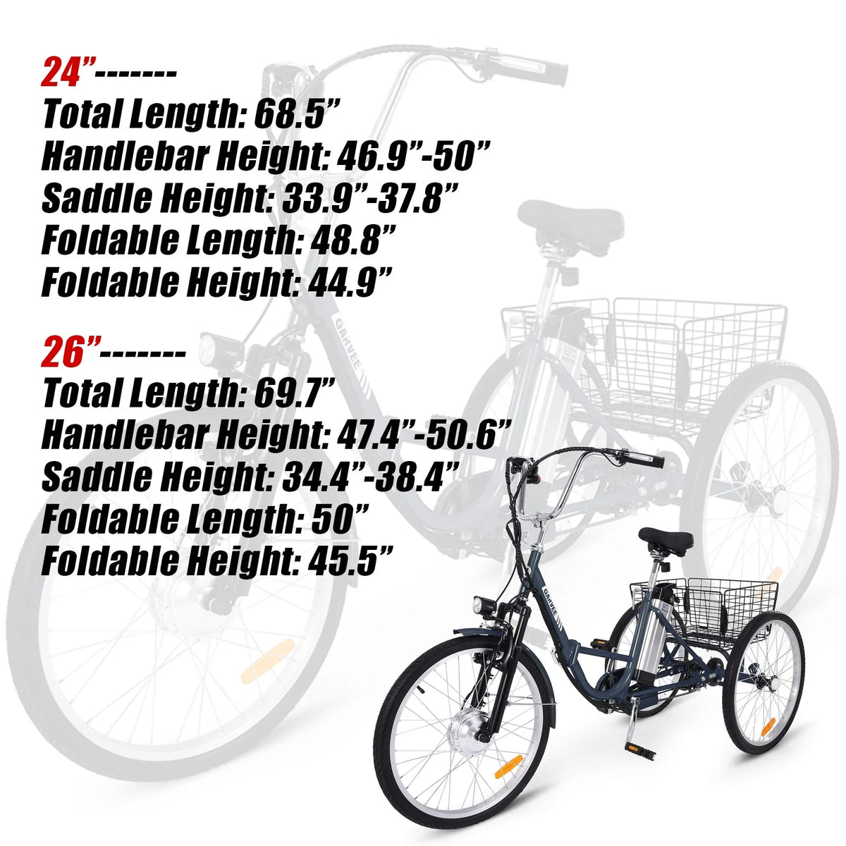 Patikuin Electric Tricycle for Adults, 26 Trike 3 - Wheel 36V 250W 7 Speeds with Basket, Folding E - Bike, up to 15.5 MPH, Gray