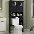 Over the Toilet Storage Cabinet, Storage Cabinet Over Toilet with Double Doors & Toilet Paper Holder Stand, Freestanding Toilet Shelf Space Saver with Anti - Tip Design & Adjustable Shelf, Black