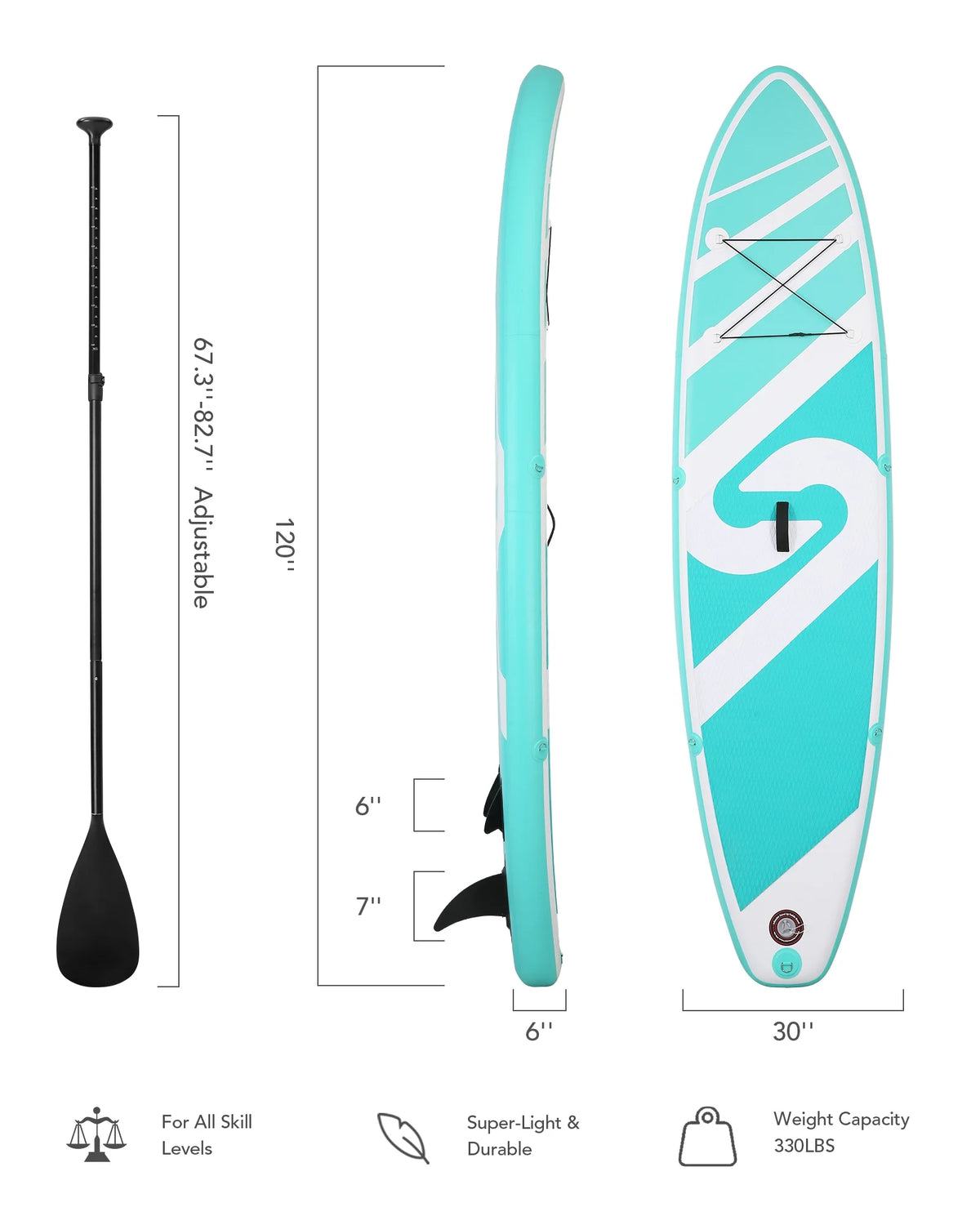 Naipo Inflatable Paddle Board 10FT Stand up Paddle Board 10' SUP 6 In.thick Board Carry Bag & Fast Pumping Green