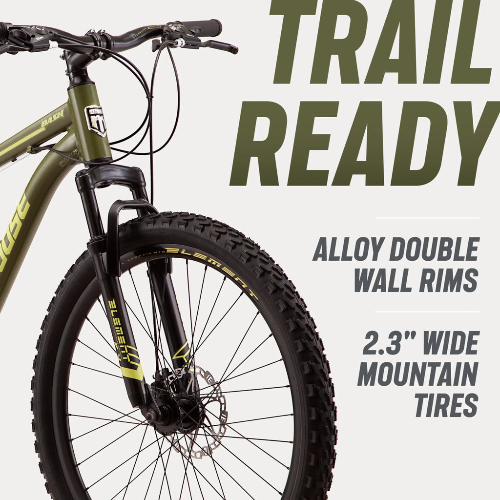 Mongoose Bash Suspension Mountain Bike, 21 Speeds, 26 - Inch Wheels, Green