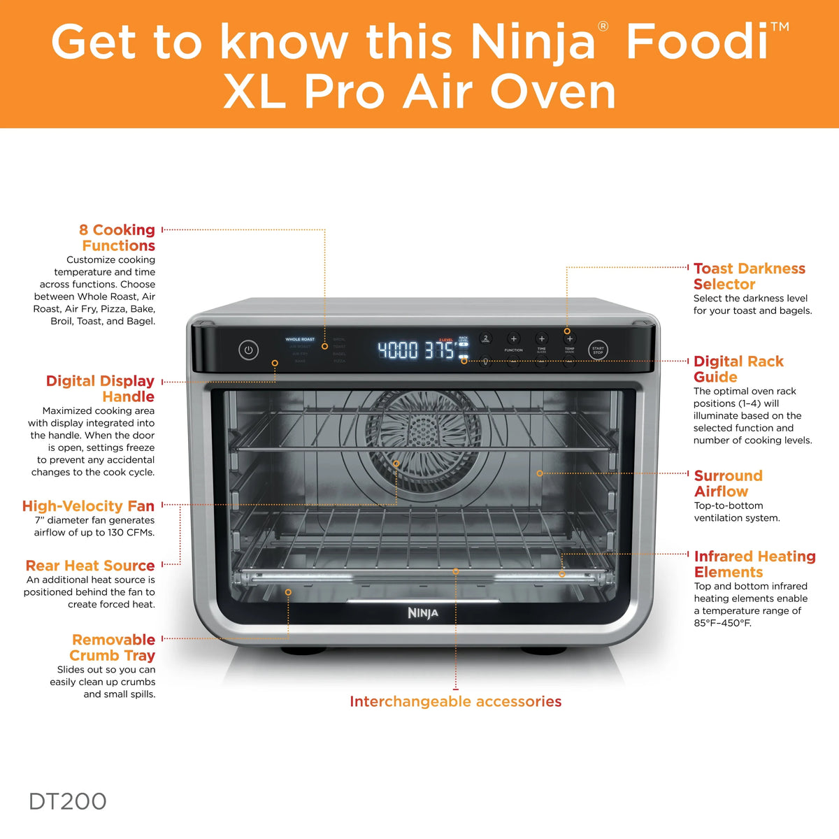 Ninja? Foodi? 8 - in - 1 XL Pro Air Fry Oven, Large Countertop Convection Oven, DT200