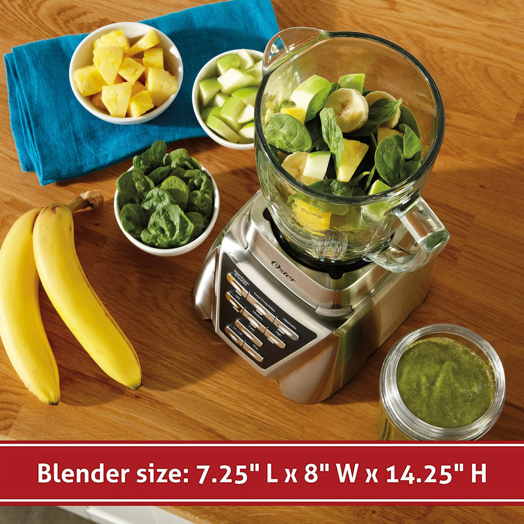Oster Blender | Pro 1200 with Glass Jar. 24-Ounce Smoothie Cup. Brushed Nickel