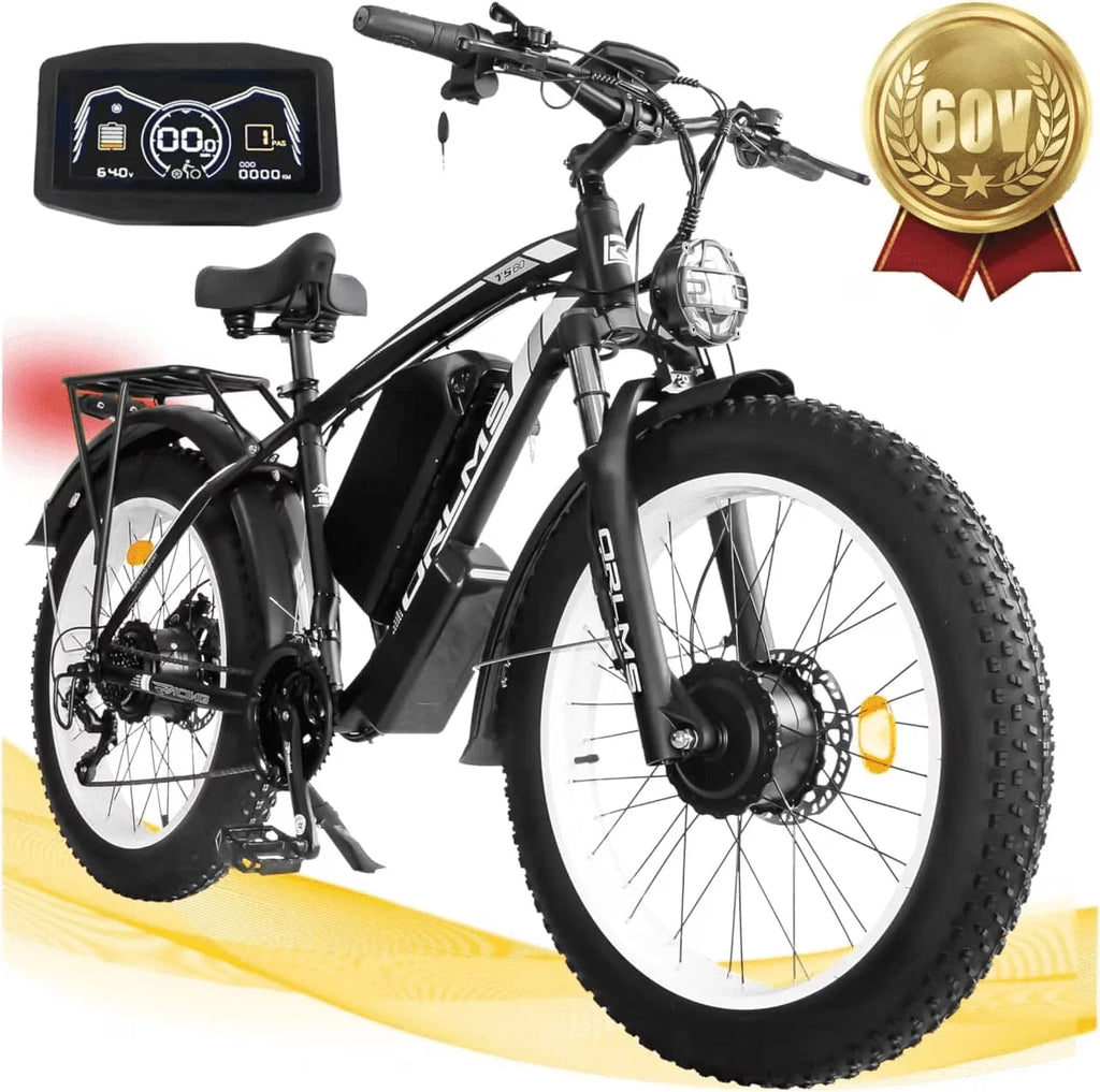 Peak 5000W - Electric - Bike for Adults - Men, Dual - Motor - Ebike 50MPH - Hunting - Ebike, 60V 25AH Long Range Dirtbike, 26 x 4.0 Fat - Tire - Electric - Bicycle, AWD 21 - Speed Mountain Bike for Off - Road Snow Sand