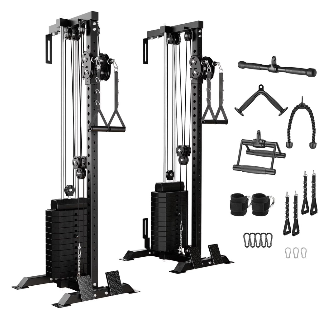 Mikolo Cable Crossover Machine Home Gym, Wall Mount Cable Station with 200 lb Weight Stack, Lat Pull Down Machine with 27 Positions Dual Pulley System