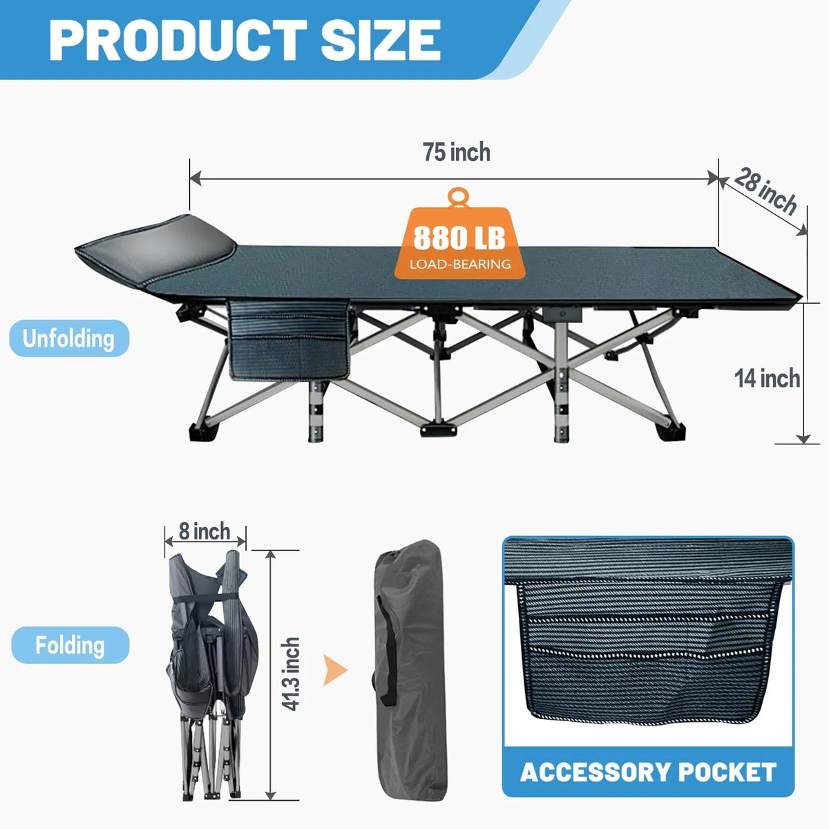MOPHOTO 2 Pack Camping Cot for Adult, Portable Sleep Cot Bed with Carry Bag for Home/Office Nap, Folding Bed Cot with 3.3 in 2 Sided Mattress, Guest Bed