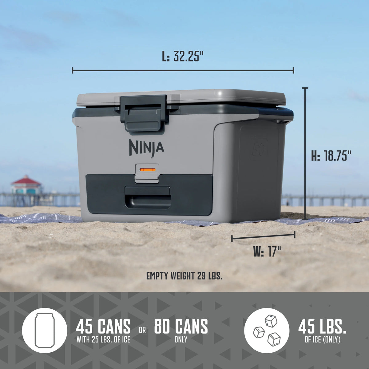 Ninja Frostvault 50qt Hard Cooler with Dry Zone, Gray, FB151GY