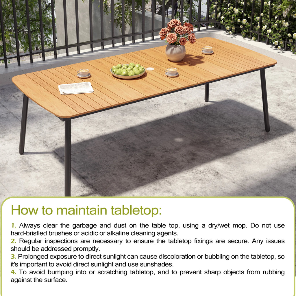Pellebant 93 Outdoor Dining Table for 8 - 10 People, Patio Rectangle Table with Wood - Like Tabletop and Umbrella Hole, Aluminum Frame for Garden, Lawn, or Backyard, Brown