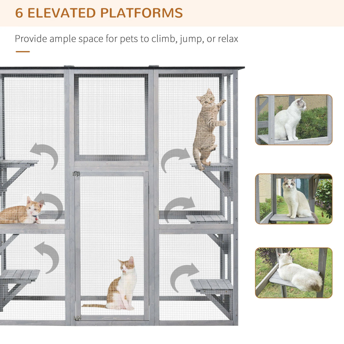 Pawhut Wooden Catio Enclosure with Weather Protection, 6 Platforms, Outdoor, Large, 71 x 38.5 x 71