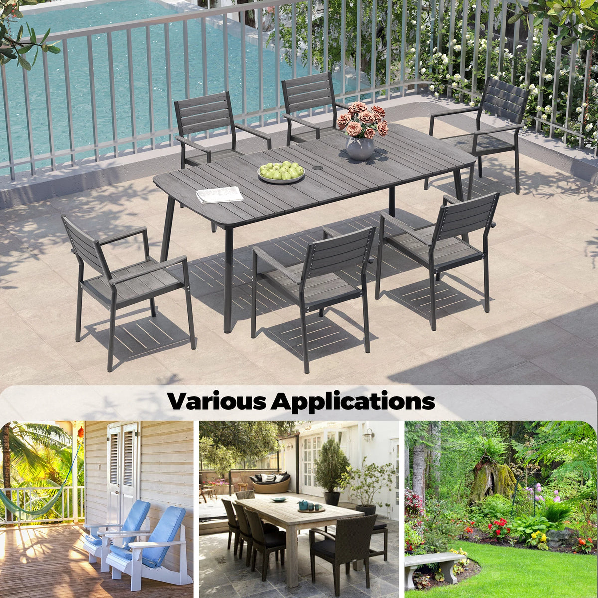 Pellebant 93 Outdoor Dining Table for 8 - 10 People, Patio Rectangle Table with Wood - Like Tabletop and Umbrella Hole, Aluminum Frame for Garden, Lawn, or Backyard, Brown