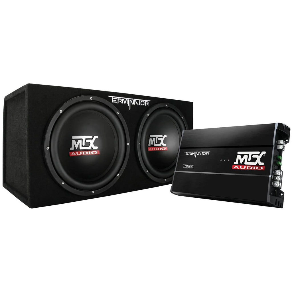 MTX 12 in Dual Car Subwoofer Audio, Sub Box, & Amplifier Bundle W/ Wiring Kit