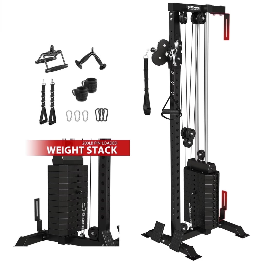 Mikolo Cable Crossover Machine Home Gym, Wall Mount Cable Station with 200 lb Weight Stack, Lat Pull Down Machine with 27 Positions Dual Pulley System