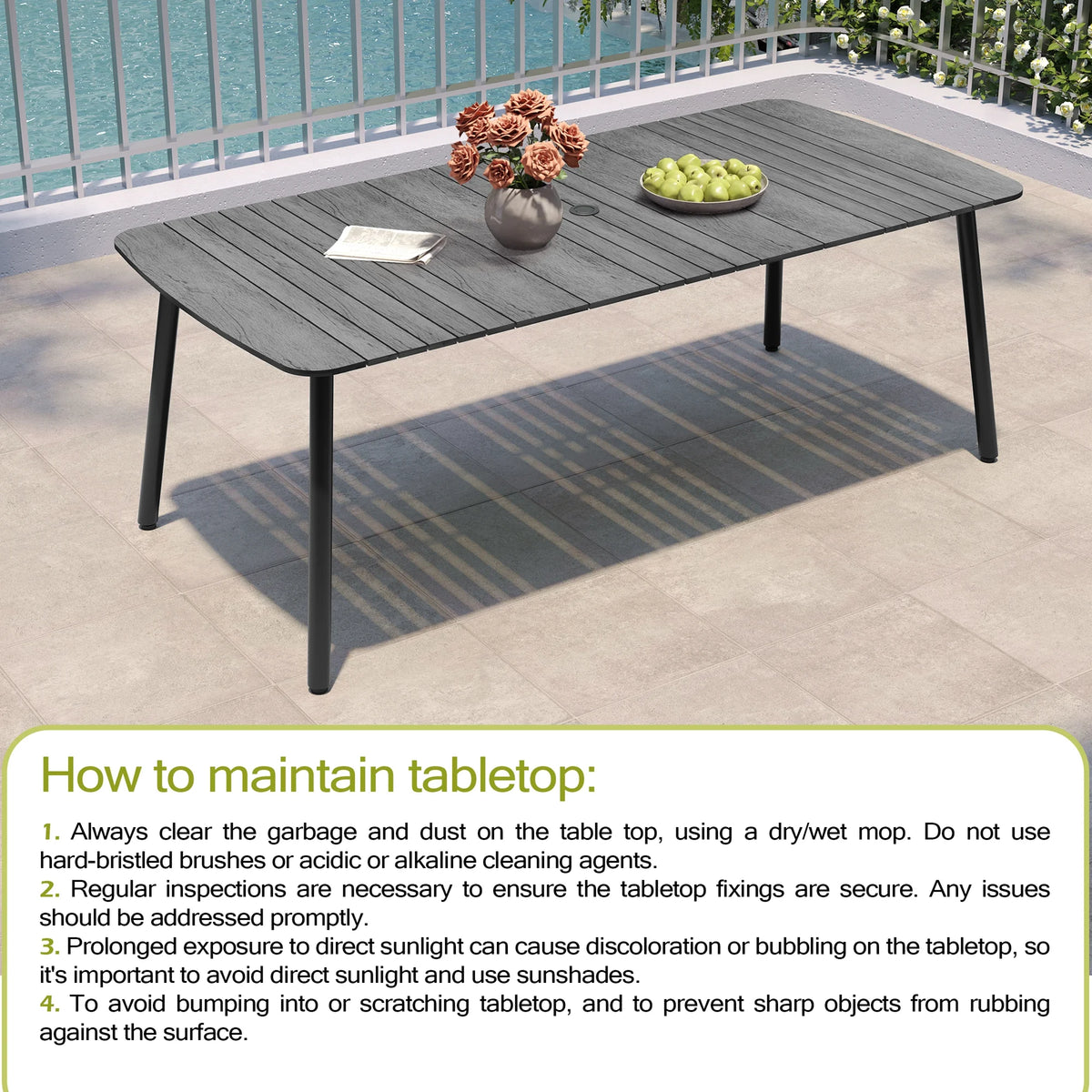 Pellebant 93 Outdoor Dining Table for 8 - 10 People, Patio Rectangle Table with Wood - Like Tabletop and Umbrella Hole, Aluminum Frame for Garden, Lawn, or Backyard, Brown