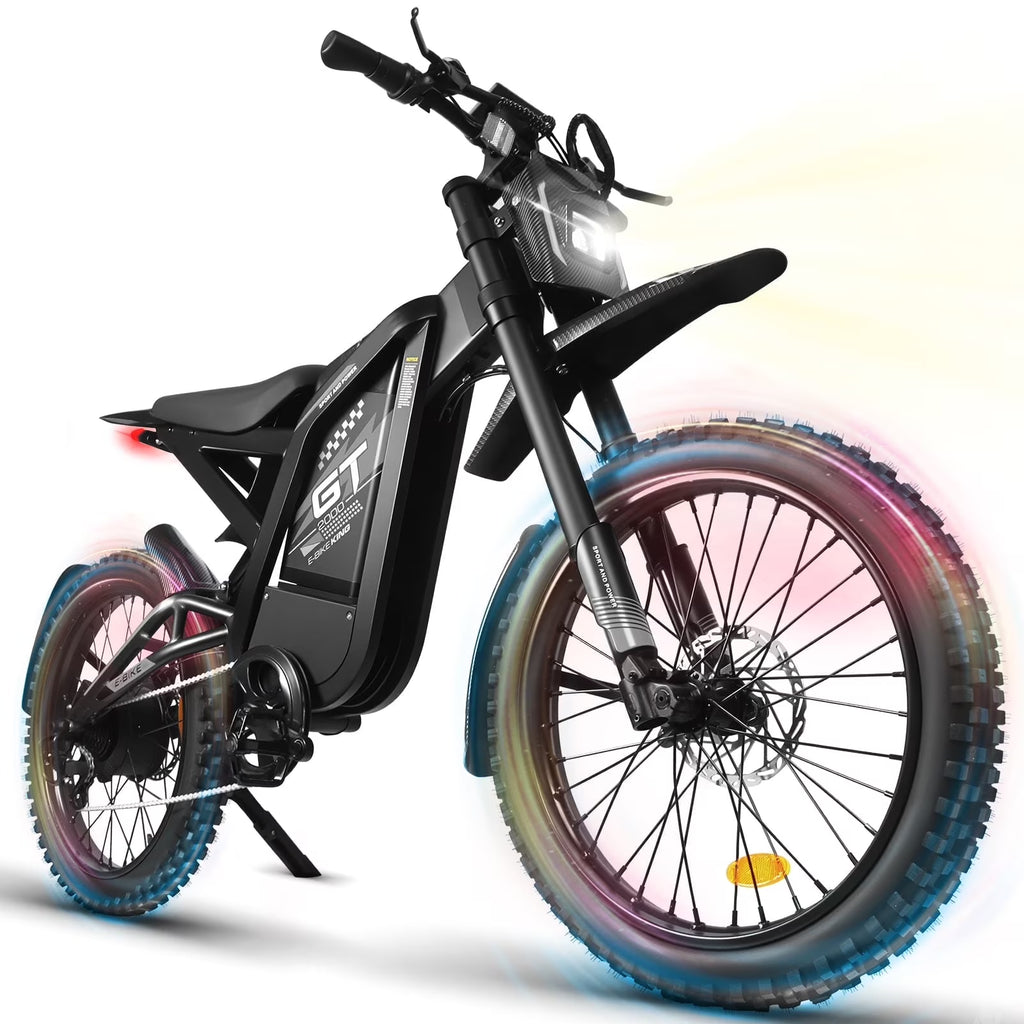 OUXI GT2000 Electric Dirt Bike for Adults, 3000W Peak Electric Motorcycle, 37MPH Electric Bike, 48V 30ah Battery, 85+Miles Mountain Bike, 24 Fat Tire Ebike, Hydraulic Brakes, Full Suspension, UL2849