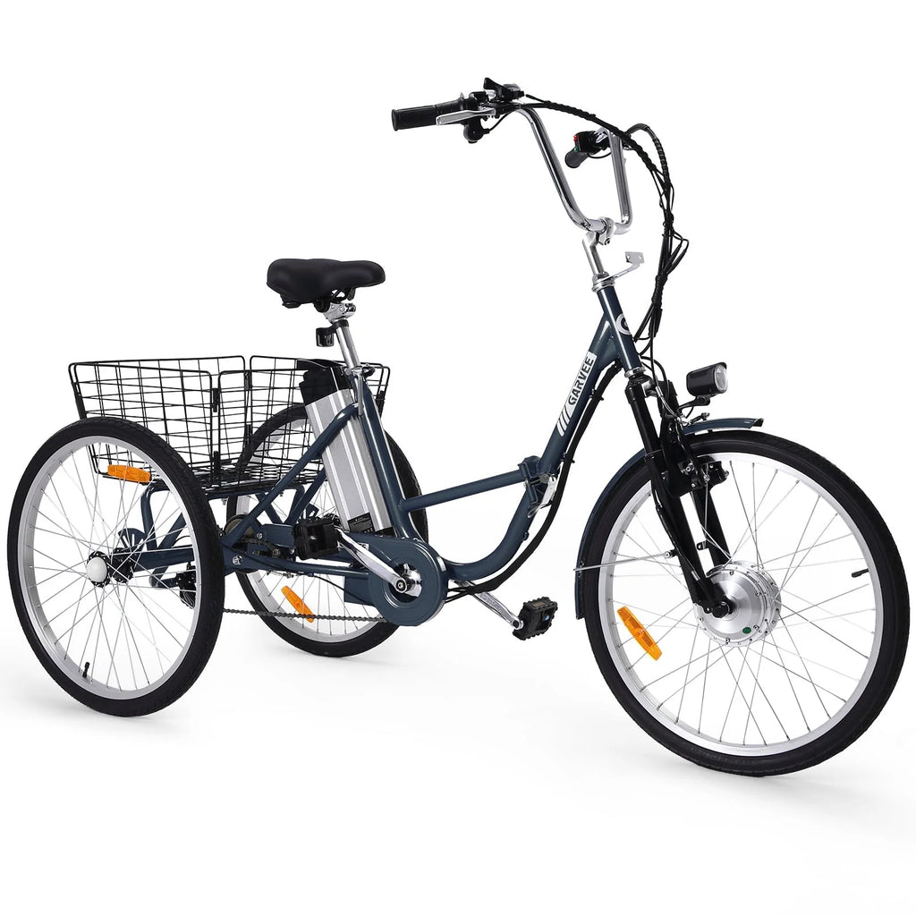 Patikuin Electric Tricycle for Adults, 26 Trike 3 - Wheel 36V 250W 7 Speeds with Basket, Folding E - Bike, up to 15.5 MPH, Gray