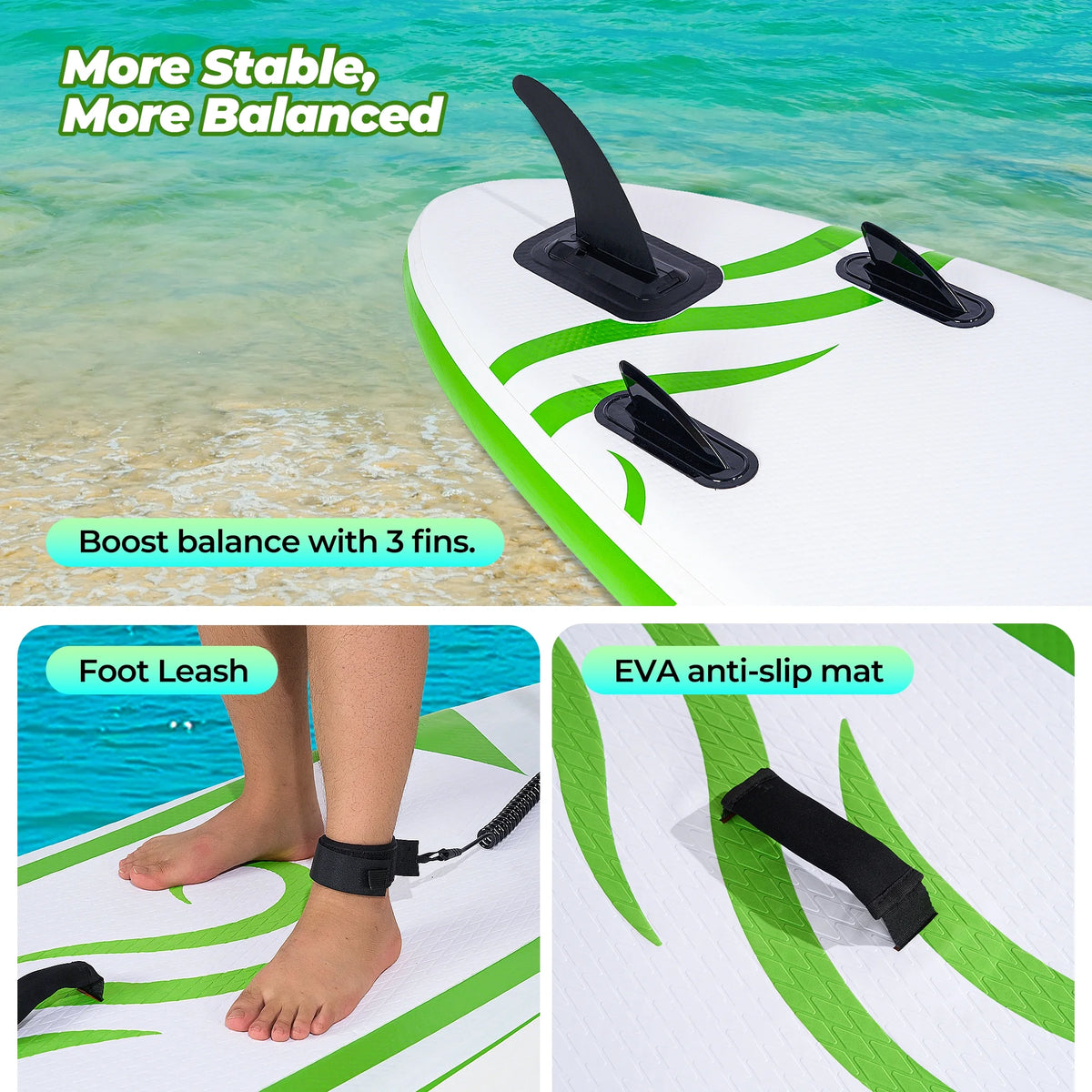 Naipo Paddle Board 10ft Inflatable Paddle Board 6in Thick Non - Slip Deck Stand up SUP with Paddle Accessories for Adults Youth Family Fishing