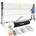 Patiassy 5.1ft - 7.4ft Adjustable Height Volleyball Badminton Pickleball Net Set with Poles, 4 Rackets, 3 Shuttlecocks, 4 Pickleball Paddles, and Volleyball