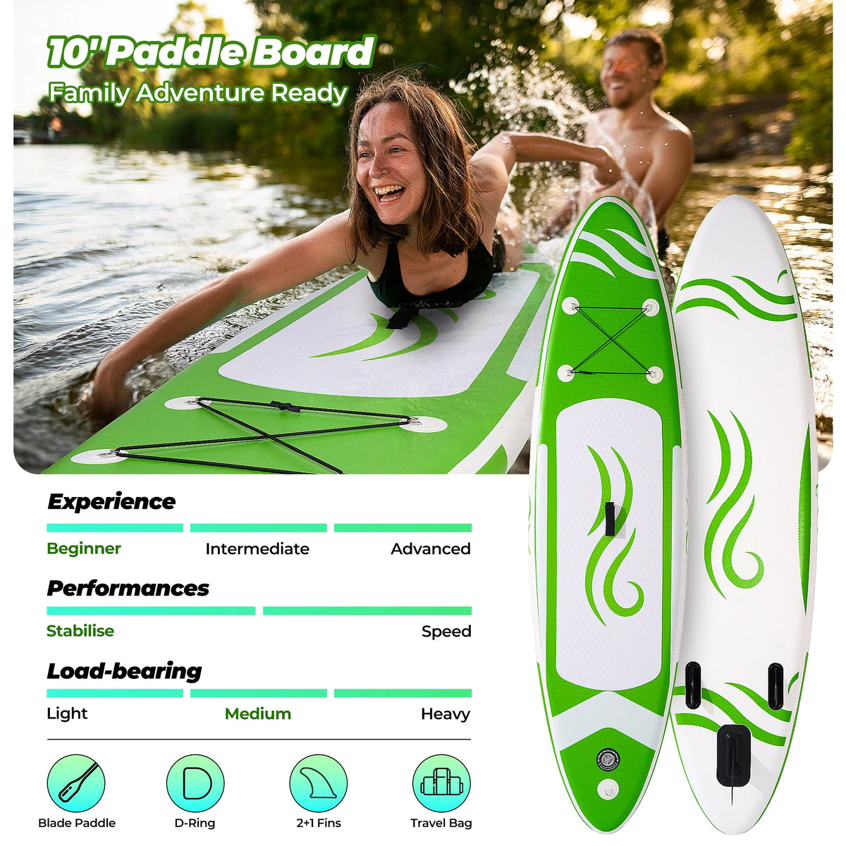 Naipo Paddle Board 10ft Inflatable Paddle Board 6in Thick Non - Slip Deck Stand up SUP with Paddle Accessories for Adults Youth Family Fishing