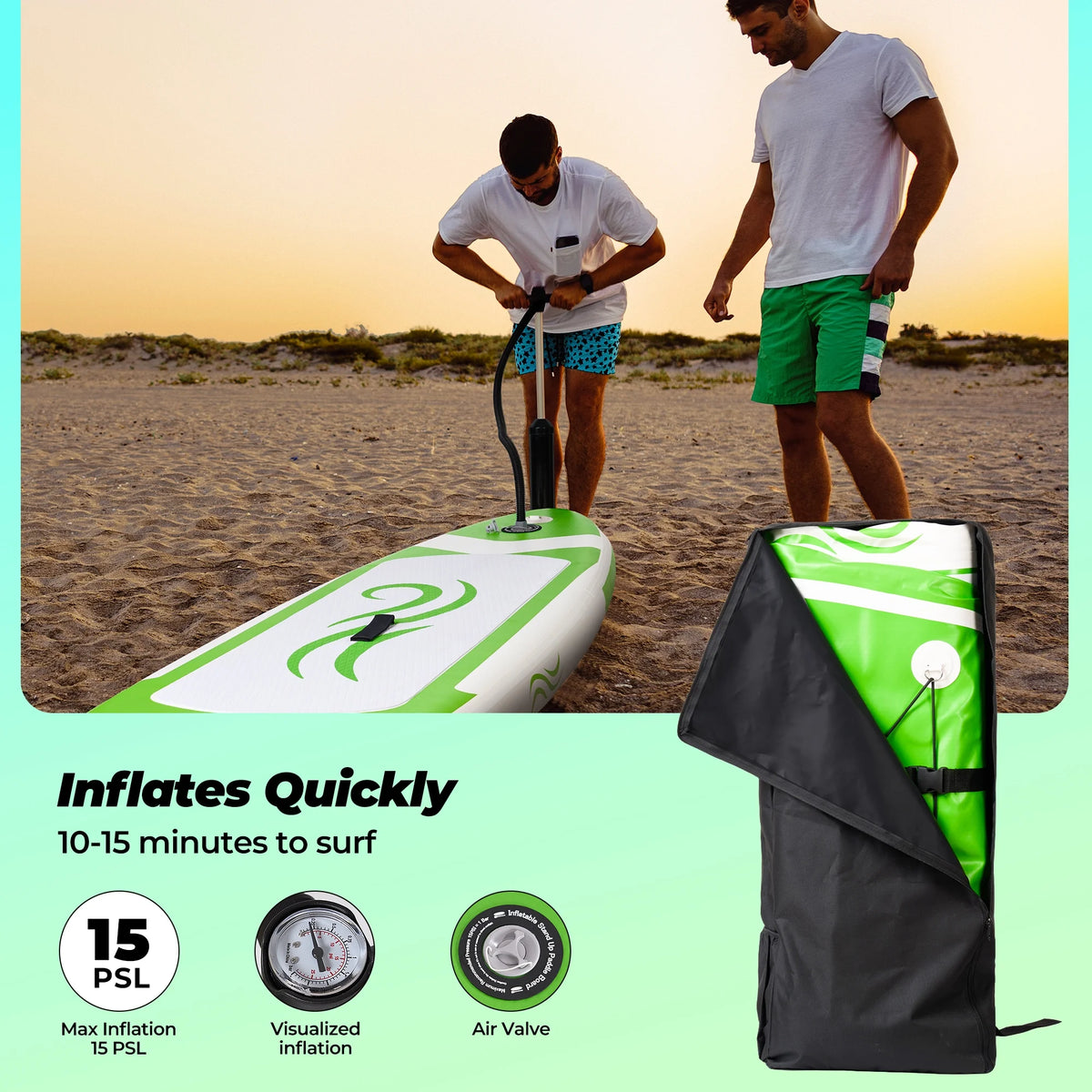 Naipo Paddle Board 10ft Inflatable Paddle Board 6in Thick Non - Slip Deck Stand up SUP with Paddle Accessories for Adults Youth Family Fishing